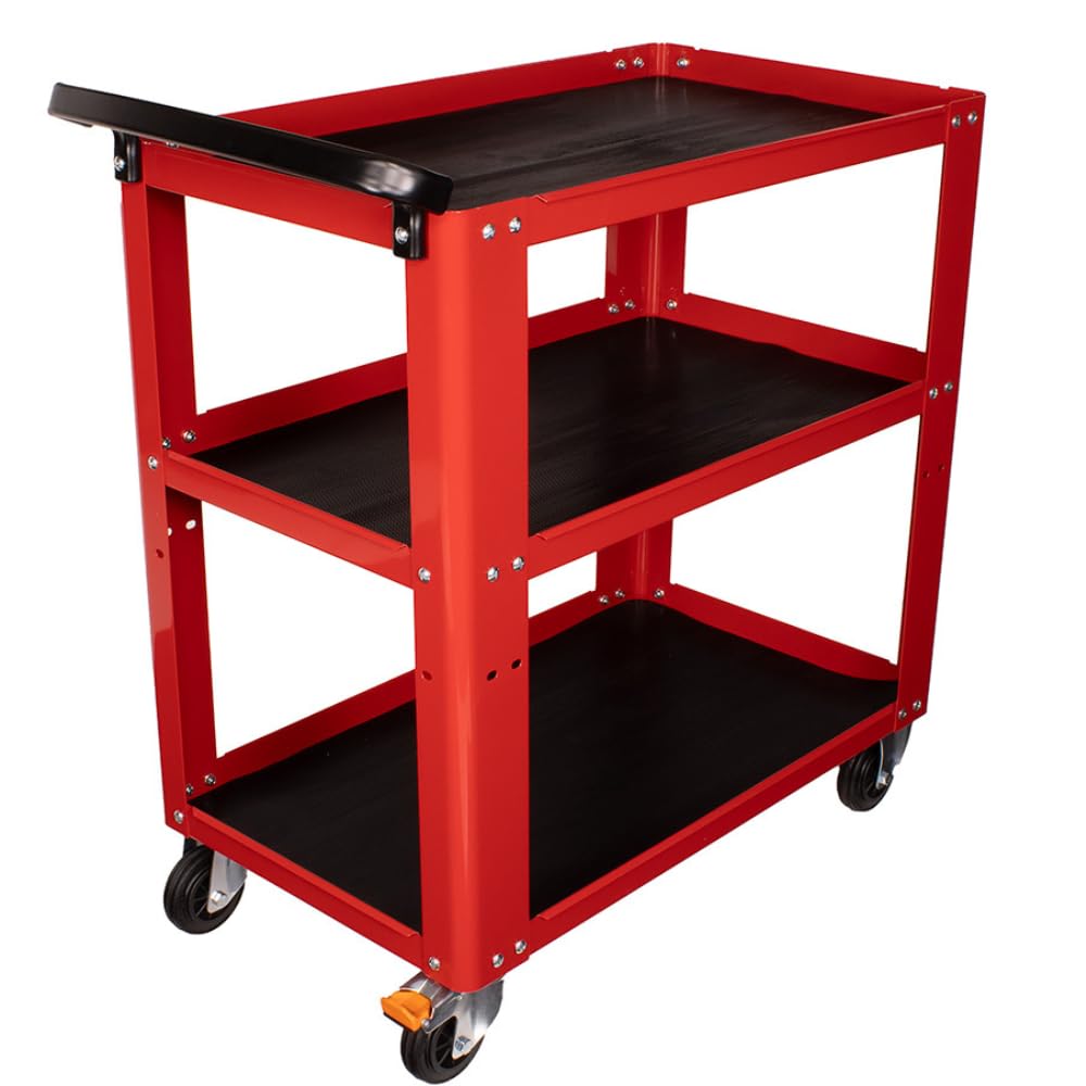 Beta C51 Red Easy Trolley 3-Shelf Utility Shop Cart, Locking Caster, 440lb. Load Capacity