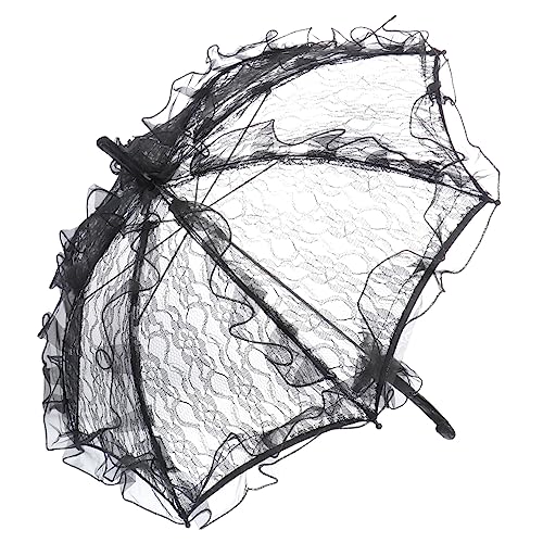 GLSTOY Classic Lace Umbrella for Wedding Photo Shoot Small Size Handmade Black Embroidered Wedding Umbrella