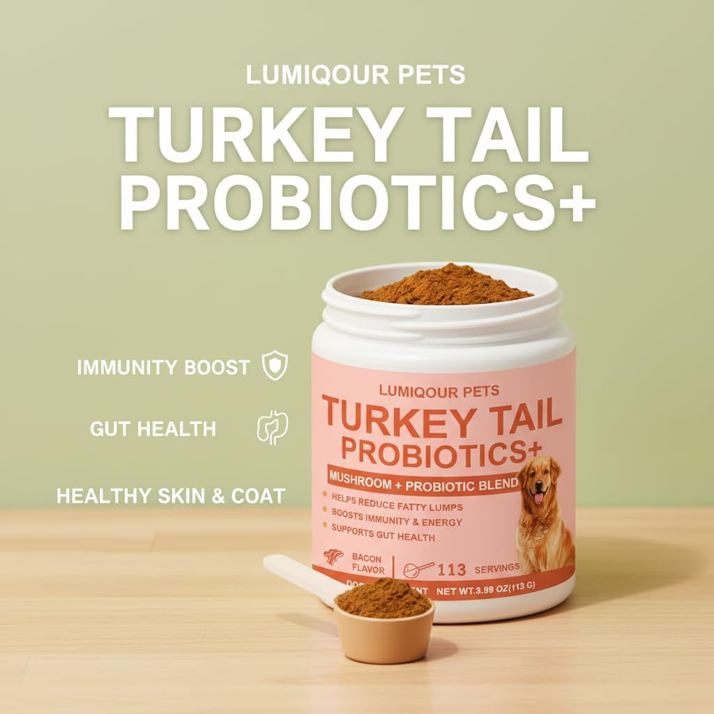 Lumiqour Turkey Tail for Dogs, Turkey Tail Mushroom Powder, Support Your Mature Dog’s Immunity, Gut, Skin, 3.99oz/PCS (2PCS)