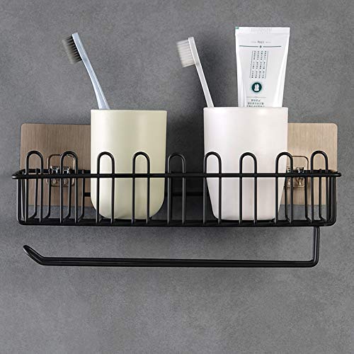 TORMUND Kitchen Storage Rack Self Adhesive Wall Hanging Shelves for Bathroom and Kitchen with Towel and Tissue Rack Stand Spice Rack Knife Block Spoon Holder Oil Container Black