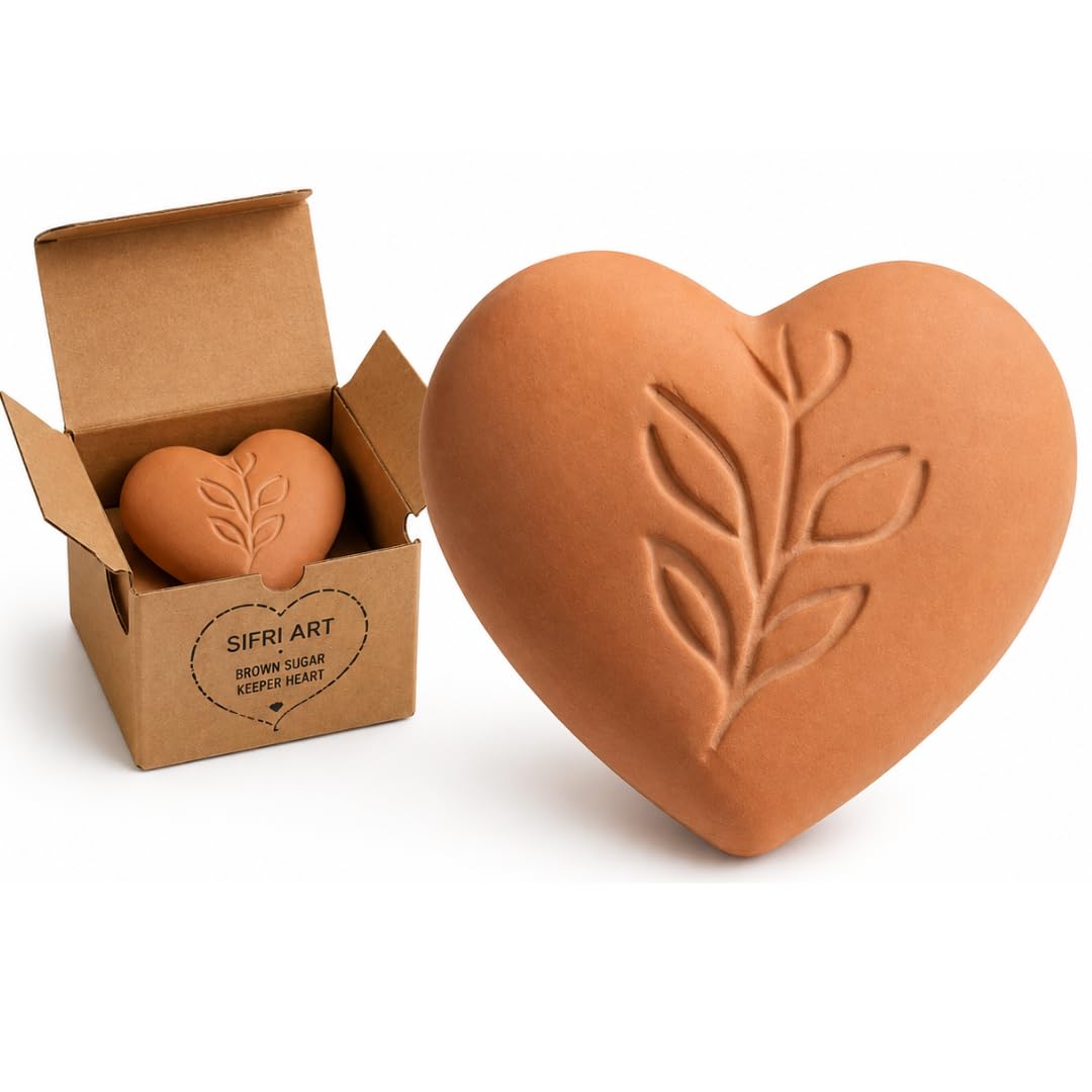 Sifri Brown Sugar Keeper – 3D Terracotta Clay Softener, Unique Moisture Holder for Baking Essentials Like Cookies, Marshmallows, Herbs (1, Heart)