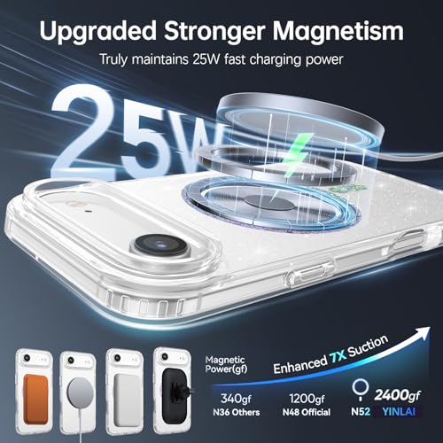 Image of YINLAI for iPhone Air Case 6.5-inch [Compatible with MagSafe] [Spakle Glitter Powder] [Ultra Slim] [Shockproof Full Body Military Grade Protection] for 17 Air Cover, Clear