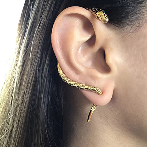 Gothic Gold Snake Shape Earrings - Punk Snake Stud Cuff Earring for Women3