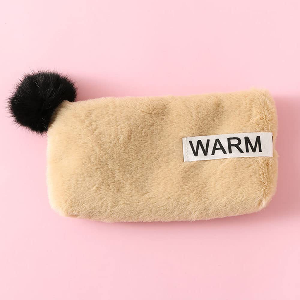1PC Plush Pencil Case, 24cm Large Capacity Fluffy Cosmetic Bag Soft Makeup Bag with Pom Pom Ball for Kids Adults