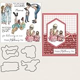 Sredwtk Mutter und Kinder Muttertag Stanzschablonen und Stempelset,Stempel und Stanzen Set,Silikonstempel und Stanzen Set,Clear Stamp und Stanzschablone Für DIY Scrapbooking Fotoalbum Dekor Karten