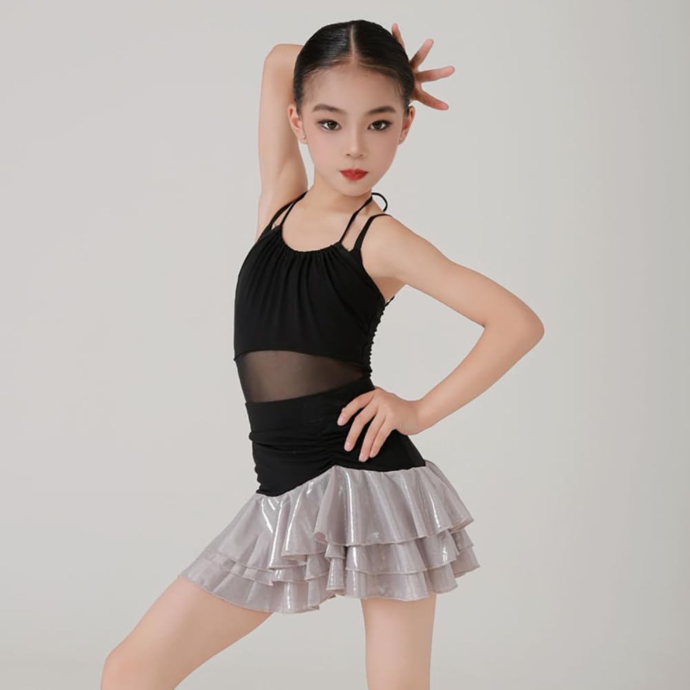 Vestido de Baile Latino para Niñas Top Tipo Camisola Atuendo para Baile de Salón Cha Cha Jazz Tango Conjunto para Entrenamiento Y Presentaciones(150Cm)