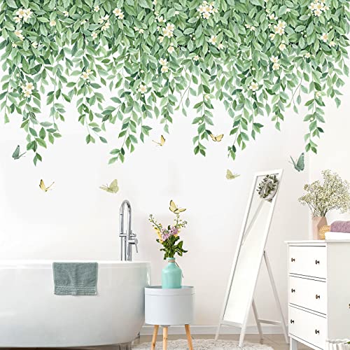 Aurbhosa Green Leaf Wall Decals Hanging Vine Wall Sticker Plant Flower Wall Decal Butterfly Diy Removable Wall Stickers Peel And Stick Art Murals For Bedroom Living Room Kids Nursery thumb #3