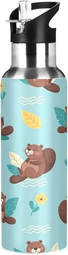 Cute Cartoon Beavers Blue Insulated Water Bottle 20 Oz Leakproof Water Bottles, BPA-Free Sport Water Bottle Insulated