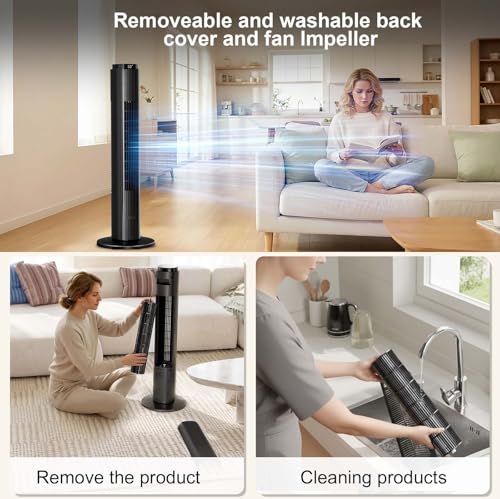 Image of Antarctic Star Portable Tower Fan 80 Rotating for Bedroom, 12 Hour Timer, 6 Speeds 4 Modes, LED Display, Powerful for Home /Office /Bedroom, 94 cm, Black