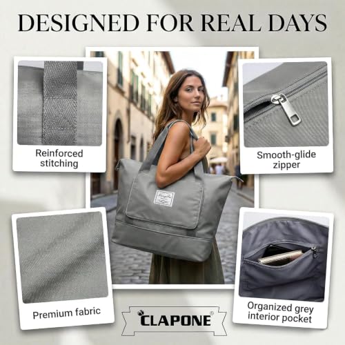 Image of Nylon 42 Liter Expandable Travel Bags for Women, Duffle Bags for Women Luggage, Foldable Vanity Traveling Bag, Waterproof Hand Bag for Ladies Personal Items (Grey)