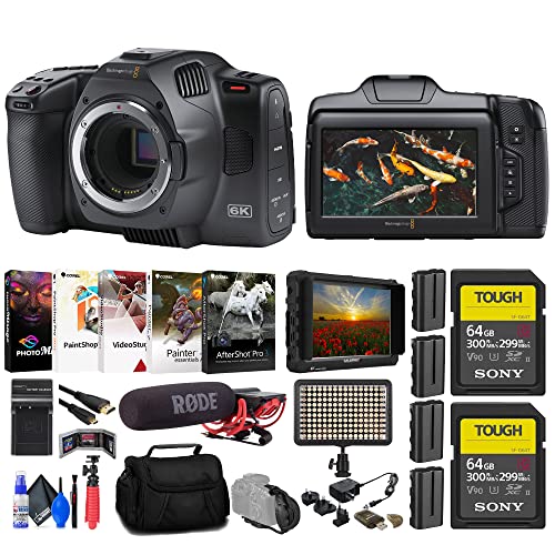 Blackmagic Design Pocket Cinema Camera 6K G2 (CINECAMPOCHDEF6K2) + 4K Monitor + Rode VideoMic + 2 x 64GB SF-G Tough Card + 3 x NP-F550 Battery Pack + Bag + LED Light + Card Reader + More
