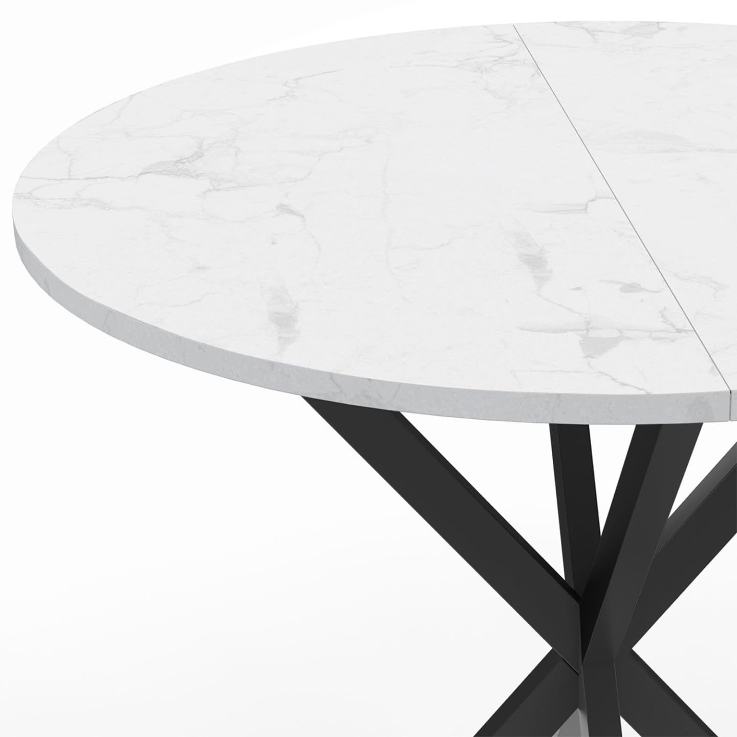 IDMarket – Mesa de comedor redonda Alix 4 personas Pie araña negro Bandeja efecto mármol blanco Alaska 80 cm