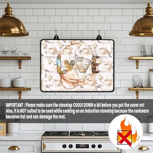Image of Love Coffee Stove Top Covers for Electric Stove 30x21 Inch Universal Stove Top Pad Heat Resistant Silicone Stove Mat Soft Polyester Oil & Heat Resistant Protector