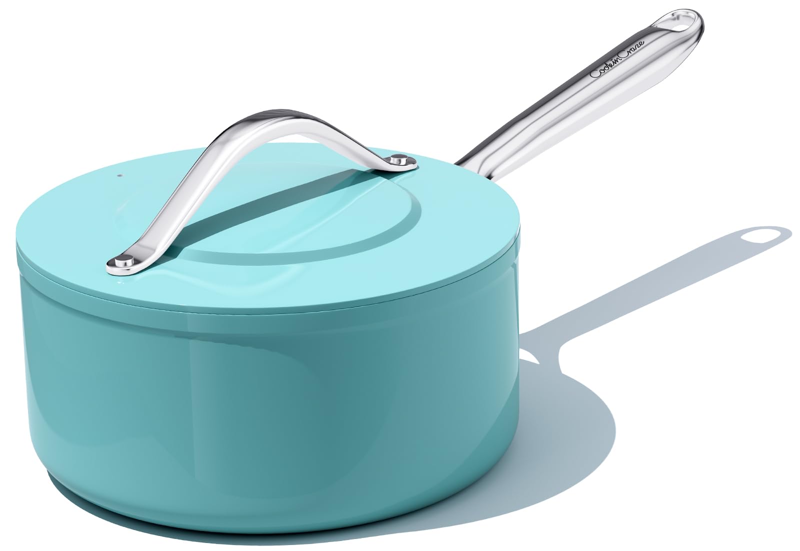 CookinCraze 3.5QT Nonstick Ceramic Sauce Pan with Lid, Quick & Even Heat Distribution PFAS-Free Non Toxic Cooking Pot for Rice/Soup/Sauces, All