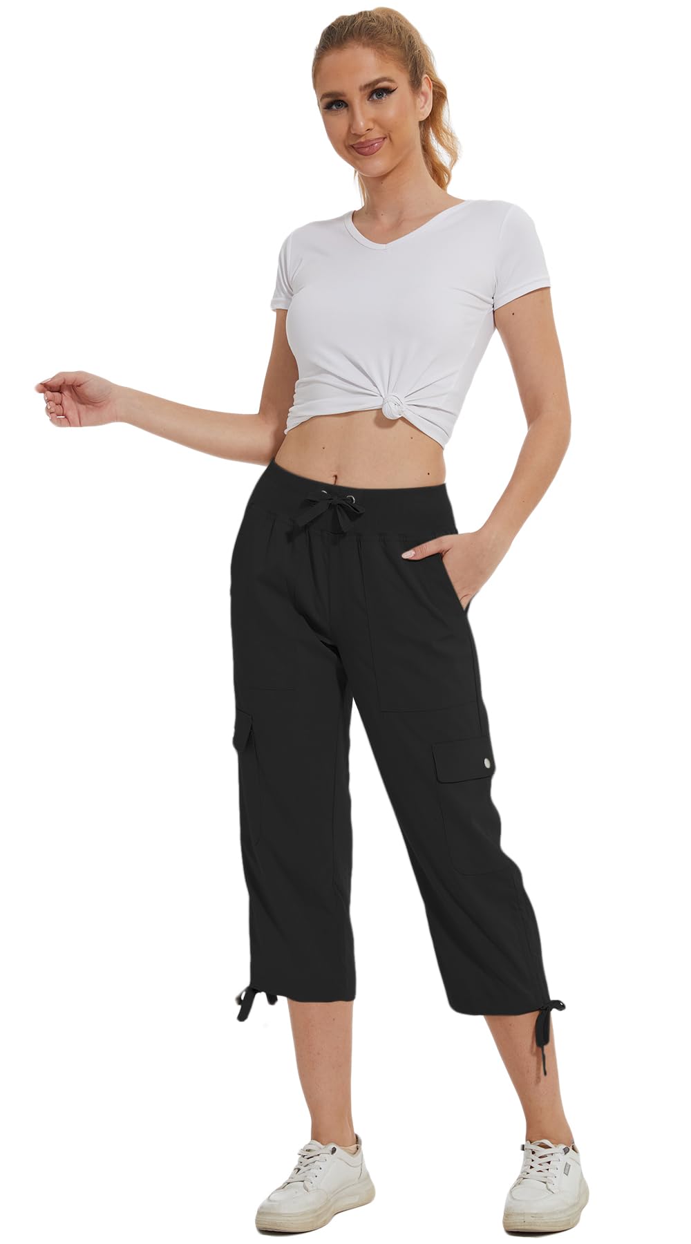 Huayuzh Pantalones cargo capri para mujer, pantalones de senderismo, pantalones 3/4, pantalones cargo de verano, ligeros, transpirables, atléticos, viajes, informales, para exteriores