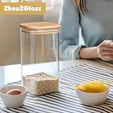 ZhouZGlass 1500ml Glass Jars with Bamboo Lids, Clear Airtight Food Storage Container Jar, Square Storage Jars & Canisters with Sealing Lid for Flour Preserving Beans Nut Sugar Tea Coffee(3 Pcs) - Image 5
