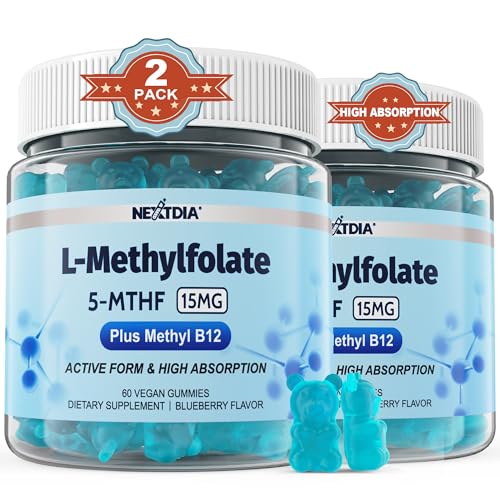 L-MethylFolate 15mg & Methyl B12 Gummies, Methylated B1, B2, B6 Multivitamins - Active 5-MTHF & High...