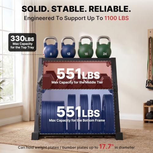 Image of YOLEO Dumbbell Rack, Adjustable & Compact Weight Rack for Dumbbell, Kettlebell, Barbell, Heavy Duty Weight Storage Organizer, Space-Saving Dumbbell Storage Stand Holder for Home Gym - 1100LBS Capacity (Rack Only)