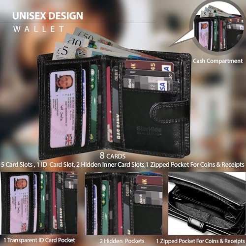 Mens RFID Blocking Leather Billfold Wallet With External Zip Around Coin Pouch Purse 1080 (Black)2