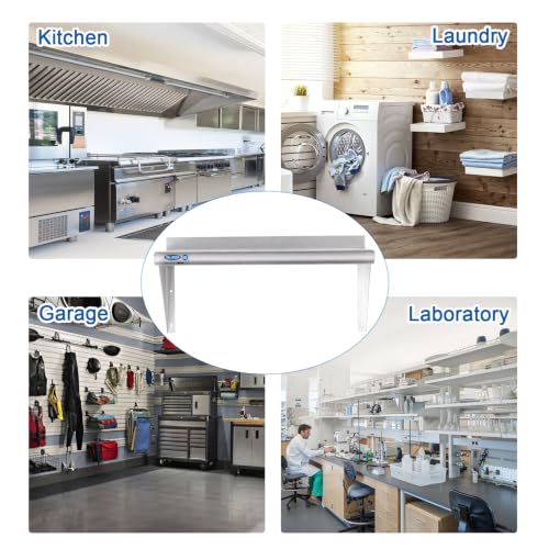 Image of HARDURA Stainless Steel Shelf 12 inch x 24 inch, 210lb Commercial Shelves Wall Mount Metal Shelving with Backsplash and Brackets for Kitchen, Restaurant, Laundry Room and Home