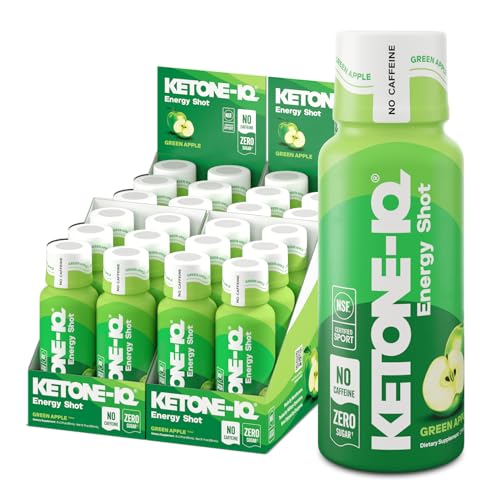 Ketone-IQ No Caffeine Exogenous Ketones Energy Shots - 24 Pack of Caffeine Free Energy Drinks with 10g Ketones - Sugar Free Salt Free and All Natural (Green Apple)