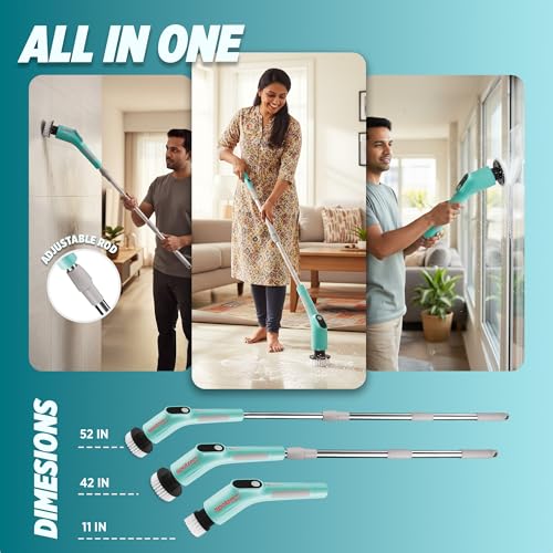 Image of Spotzero By Milton 8-in-1 Electric Spin Scrubber, IPX6 Rated, Water Proof Cordless Cleaning Brush with 8 Replacement Head, Power Scrubber, Dual Speed, Adjustable & Detachable Handle, Household, Car