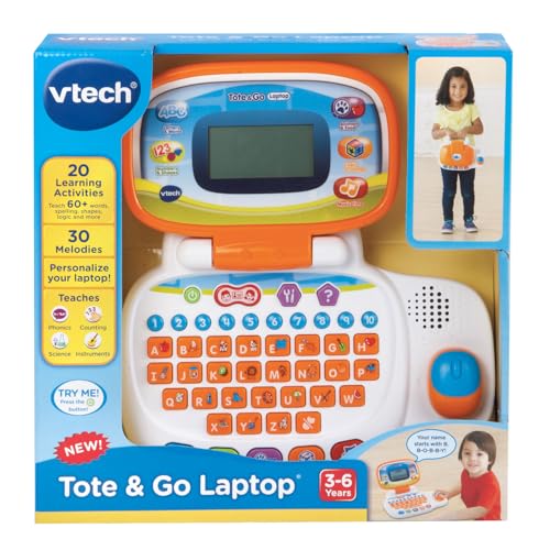 Image of vtech tote and go laptop, orange- Multi color