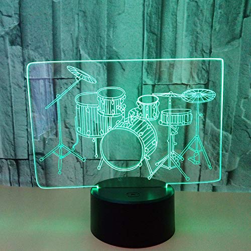 Preisvergleich Produktbild 3D Illusion Nachtlampe LED Musikinstrumententrommel licht 7 Farbwechsel Fernbedienung USB-powered Nachttischlampe für Kinder Junge und Mädchen Geburtstag Geschenk Schlafzimmer Tischlampe Dekoration