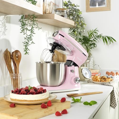 Salter Retro Stand Mixer – 5L Electric Food Kitchen Mixer, Stainless Steel Removable Mixing Bowl, Accessories Included, Dough Hook, Wire Whisk, Beater, 8 Speed Settings & Pulse Function, 1300W, Pink - Image 4