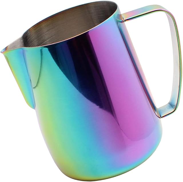 Dianoo Milk Jug Stainless Steel Titanium Plated Creamy Latte Coffee Cappuccino Au Lait Multi-Coloured 600ml
