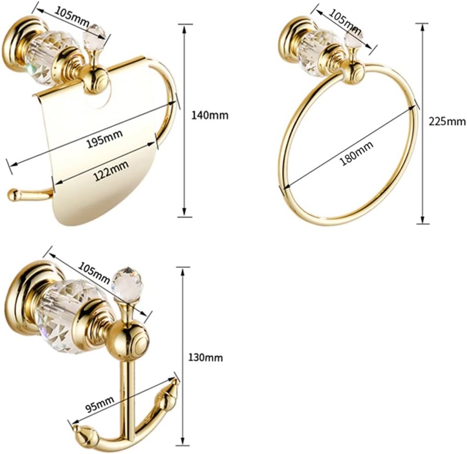 LSLYTQ Bath Hardware Sets, European Style Hook on The Wall, Luxury Crystal Brass Paper Holder, Gold Bathroom Hangings Towel Ring