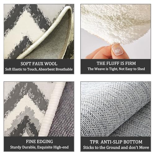 Tapis rond gris 80cm lavable et antidérapant à rayures pour salon
