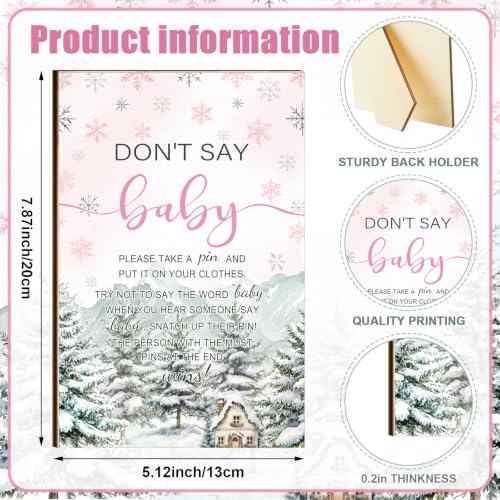 Image of Patelai 321 Pink Baby It's Cold Outside Baby Shower Decorations Games for Girl Wonderland Games Wooden Don't Say Sign Pink Wonderland Gender Reveal Birthday Party Decorations Supplies
