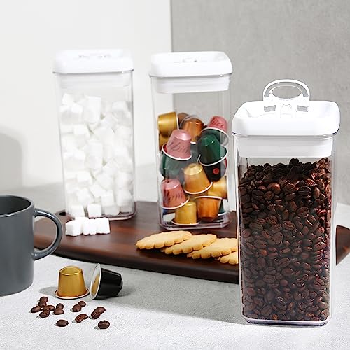 Felli Flip Tite Acrylic Storage Container 3Pc Set With 4” Lid Airtight Seal Easy Lock Top, Home Organization Kitchen Counter Pantry Organizer, Plastic Canister Jar For Ground Coffee Bean Snack Candy Nut Pet Food Treat For Cat Dog (1.3Qt, White) #TOP2