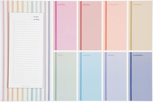 Pizarra blanca semanal reposicionable de 18 x 12 pulgadas y bloc de notas de 4 x 9 pulgadas, diseño colorido y bloc de notas recargable, incluye 25
