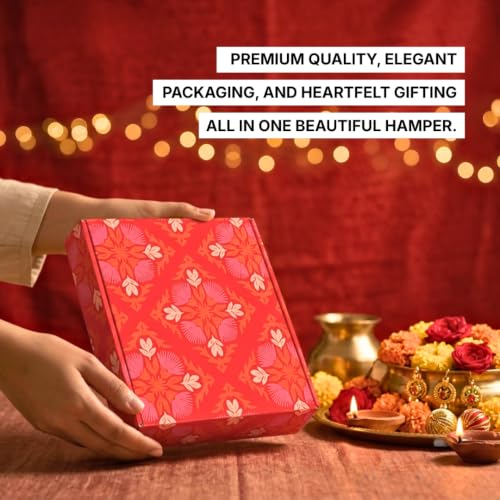 Image of Goshudh 6 Item Rakhi Gift Hamper for Brother & Sister | Classic Seed Trail Mix, Royal Dry Fruit Mix, Open Secret Peanut Butter Cookies, Dark Fantasy, Set of 2 Designer Rakhi with Roli Chawal | Raksha Bandhan Gift Box