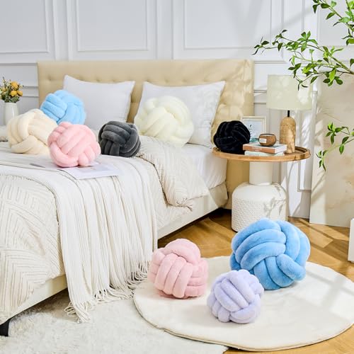 Image of Uvvyui Knot Pillow Ball Home Decorative Pillows Round Throw Pillow with Faux Rabbit Fur Handmade Knotted Plush Pillow Aesthetic Room Decor Round Boucle Pillow Cushion (Beige, 14 Inch)
