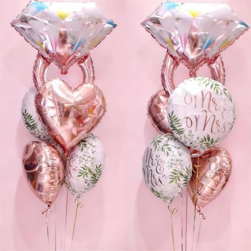 Image of Rose Gold Diamond Ring Balloons 4 Pcs,Foil Engagement Ring Balloons