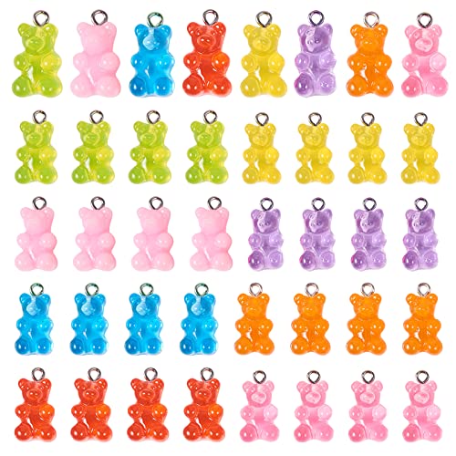WANDIC Resin Gummy Bear Pendant, 40 Pcs 8 Colors Candy Necklace Charms Cartoon Bear Pendants for DIY Keychain Pendant Necklace Accessories
