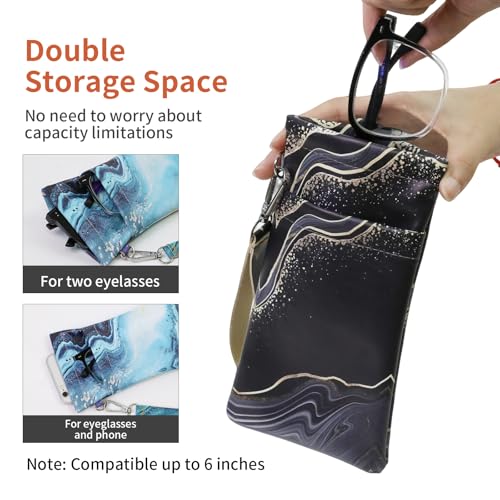 Image of Double Eyeglass Case Soft Dual Glasses Case for Women Men Travel Squeeze Top Sunglasses Cases Eyeglasses Pouch