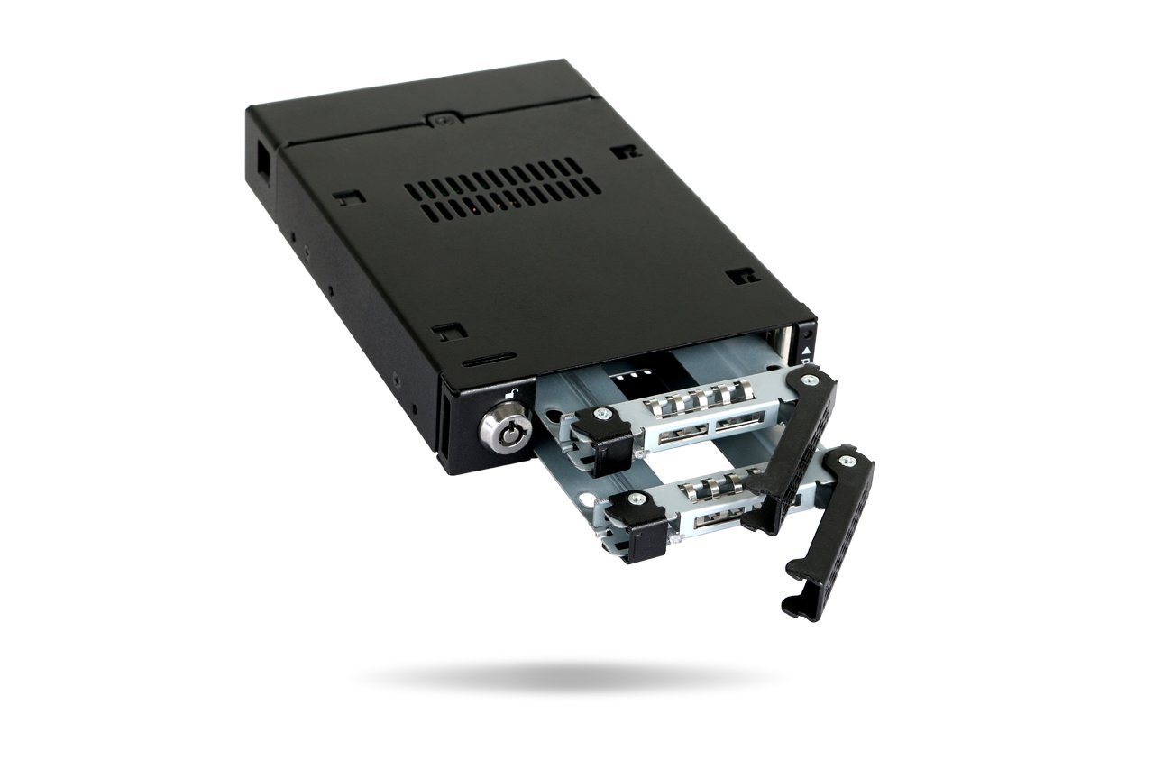 ICY DOCK ToughArmor MB992SKR-B Rack móvil, Robusto gabinete de Rack metálico para 2 x SSD o 2.5" SATA HDD en 1 bahía de 3.5 con Sistema Raid Integrado, Raid 0/1 / Big/JBOD
