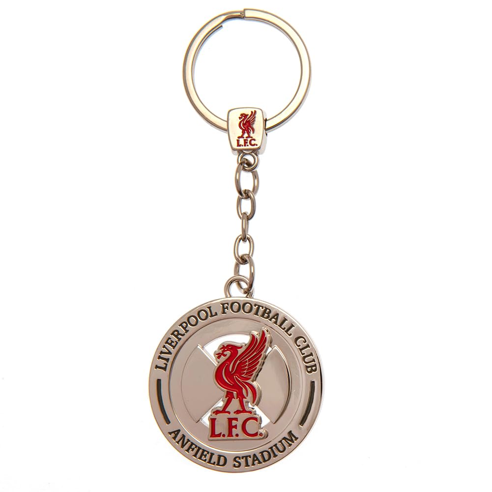 Liverpool F.c. Men's Silver/Red Liverpool Fc Liver Bird Spinner Keyring, One Size
