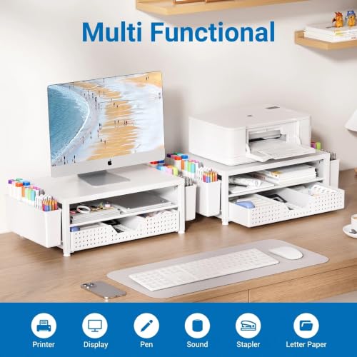 Image of OPNICE Desk Organizers and Accessories, Computer Monitor Stand Riser with Drawer and 2 Pen Holders, Printer & Laptop Stand, Office Desk Accessories & Workspace Organizers for Home Office Supplies