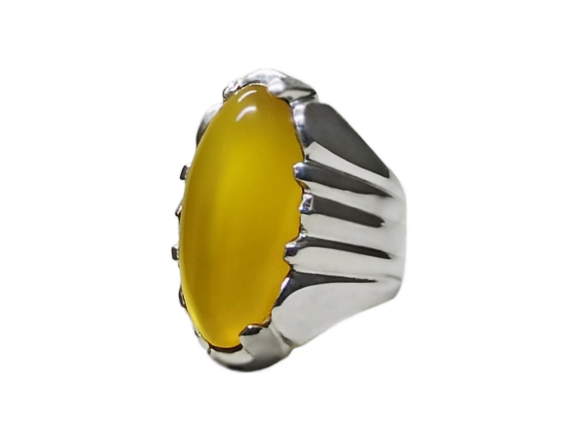 Natural Yemeni Big Yellow Aqeeq Mens Heavy Ring Sterling Silver 925 Handmade Agate Ring Imran Khan Ring Kaptaan Ring Gift for Him (5.25)