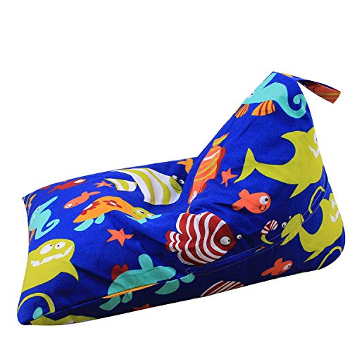 Stuffed Animal Bean Bag Chair (Cover Only) for Kids and Adults, Canvas Stuffed Seat Organizer 100L/26 Gal, Blue with Fishes