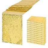 HMQIANG 12 Pack Gold Sequin Table Runners, 12x108 inch Sparkle Sequin Table Runner Party Decor Glitter Table Runner Dinner Party Supplies Fabric for Baby Shower Holiday Celebration