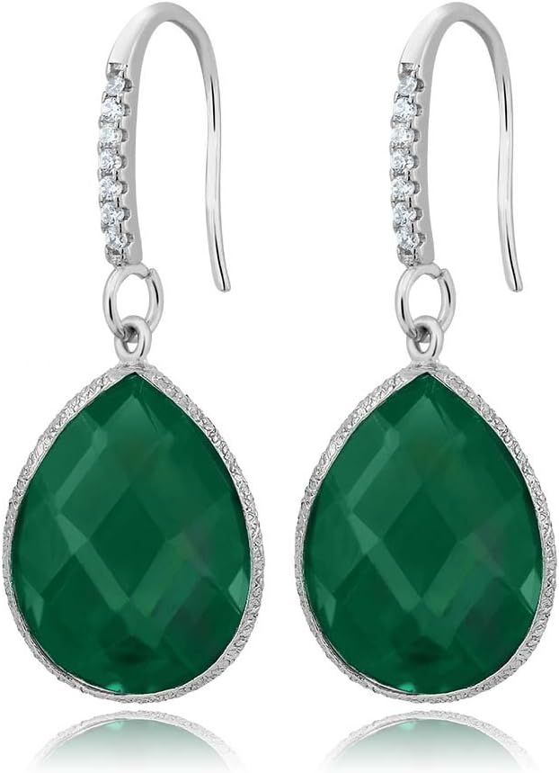 Gem Stone King 925 Sterling Silver Green Onyx Dangle Earrings for Women | 13.00 Cttw | Gemstone Birthstone | Pear Shape 16X12MM