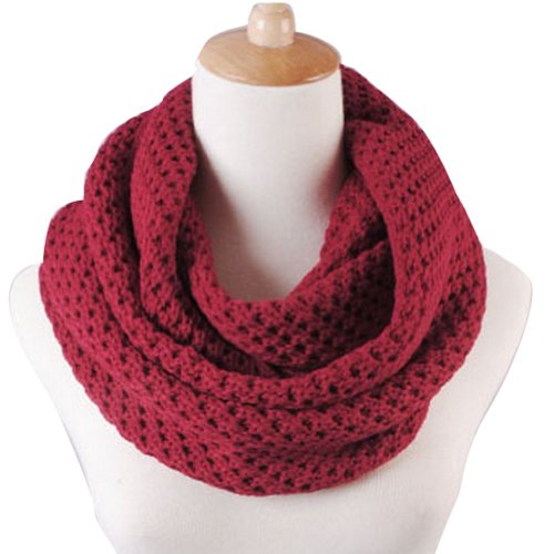 Winter Warm Weave Knitting Crochet Women Neck Warmer Infinity Scarves Loop Scarf Great Christmas Gift with 1PCS Free Cup Mat Color Ramdon (Wine Red)