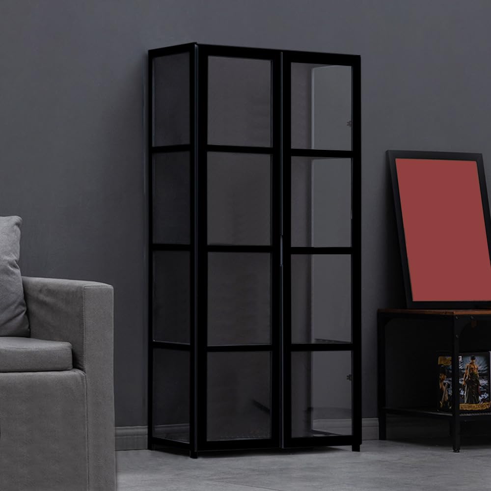 Vitrina acrílica con puertas dobles, gabinete transparente de 4 niveles para coleccionables, estantes de madera natural transparente de 3 lados para Funko Pops, Lego, figuras de acción, modelos de