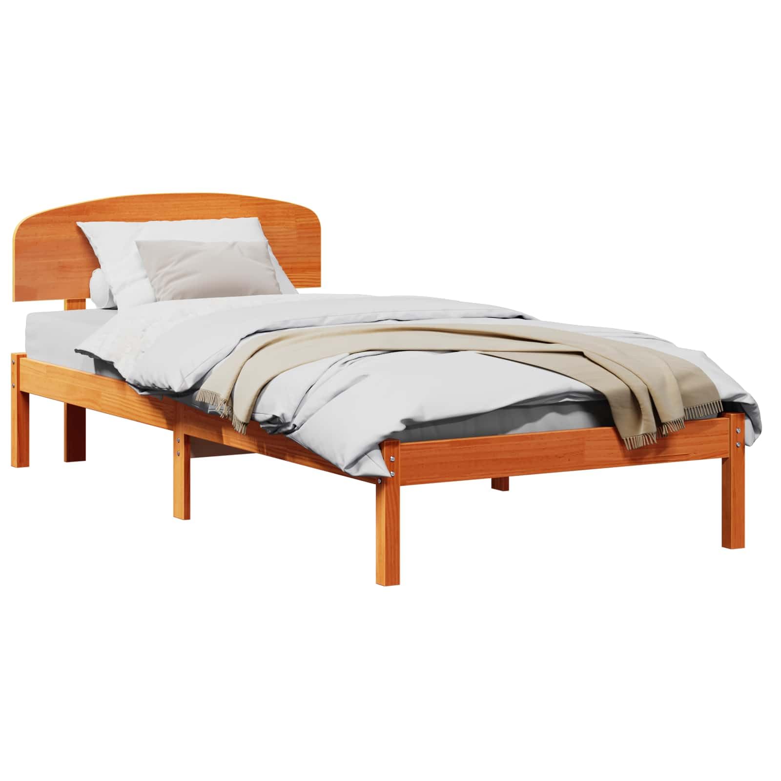 vidaXL Estructura de Cama con cabecera Marrón Cera 75 x 190 cm, Cama de Madera de Pino Moderna, con Cabecero, Fácil Montaje, Muebles Minimalistas para Tu Dormitorio
